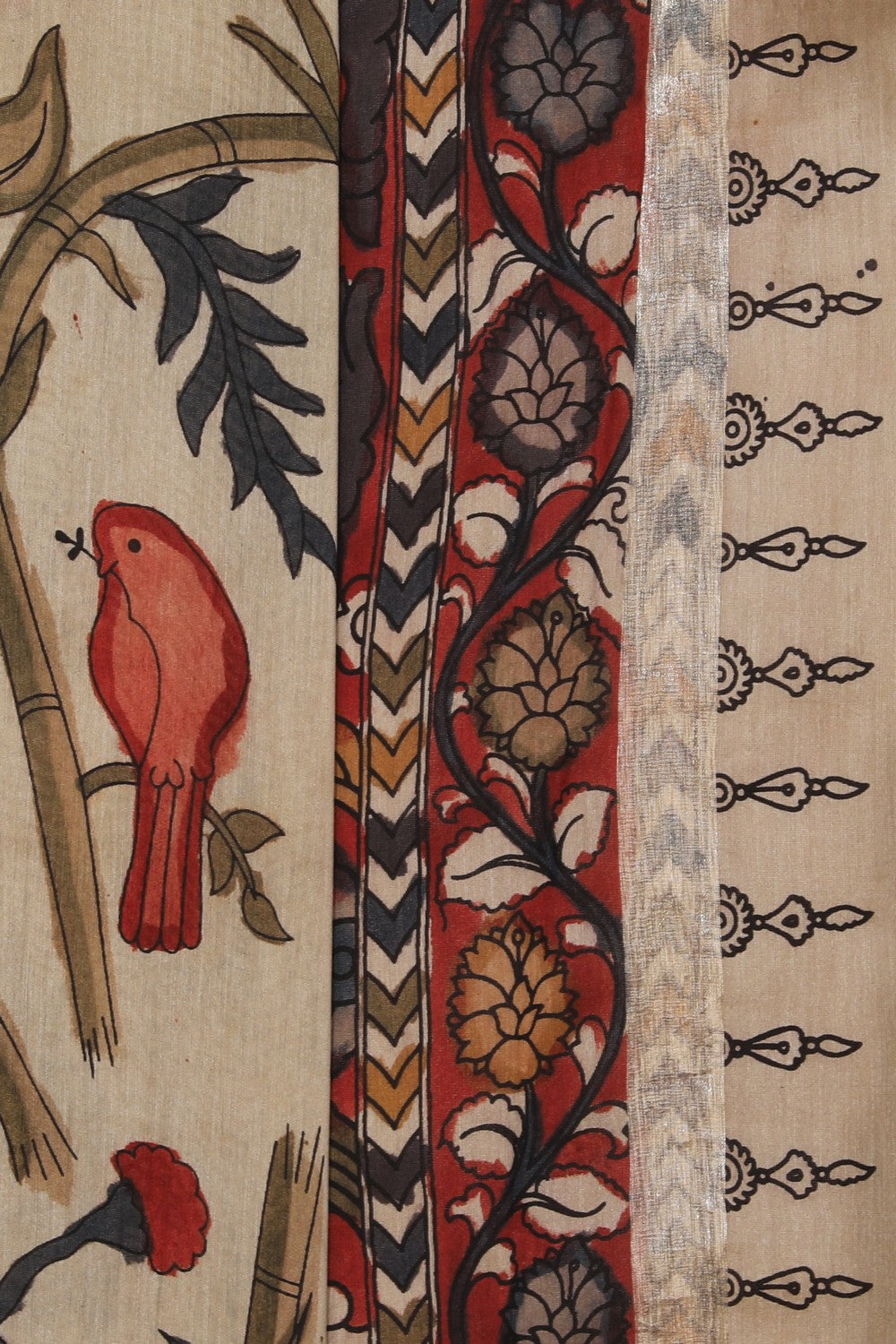 Image of Kalamkari Hand-Painted Beige Saree